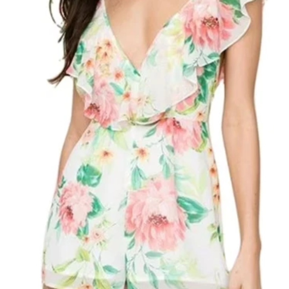 Yumi Kim Floral Ruffle Jumpsuit in Pink and Green